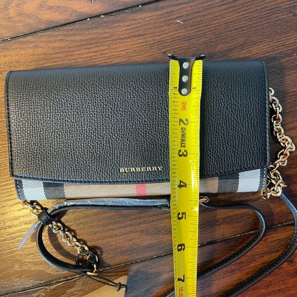 Burberry Henley Check Chain Crossbody Wallet Bag Leather & Fabric Black - Picture 9 of 13